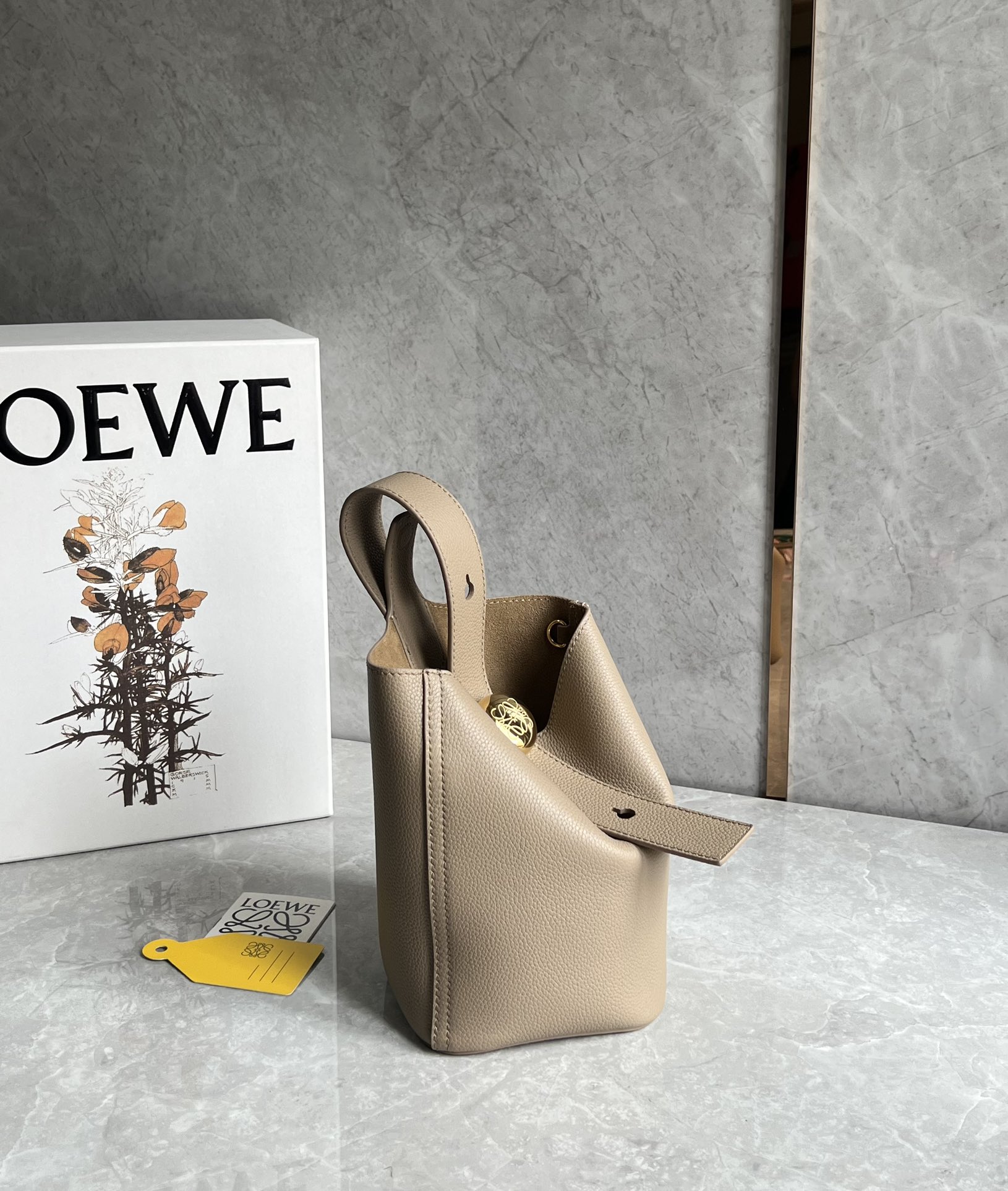 Loewe Mini Pebble Bucket Bag in Soft Grained Calfskin Sand